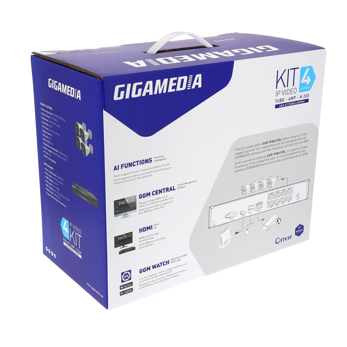Kamerasystem 4MP PoE med 4 bulletkameror och NVR – Gigamedia KITINIBUL4MPWH – bild 2