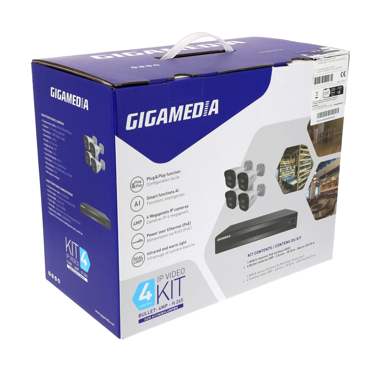 Kamerasystem 4MP PoE med 4 bulletkameror och NVR – Gigamedia KITINIBUL4MPWH