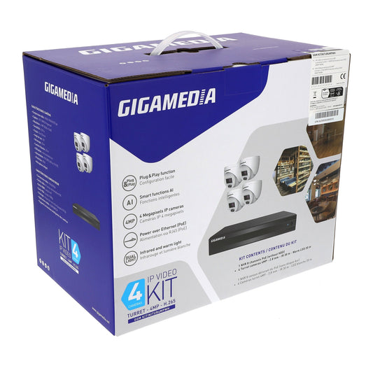 Kamerasystem 4MP PoE med 4 turretkameror och NVR – Gigamedia KITINITUR4MPWH